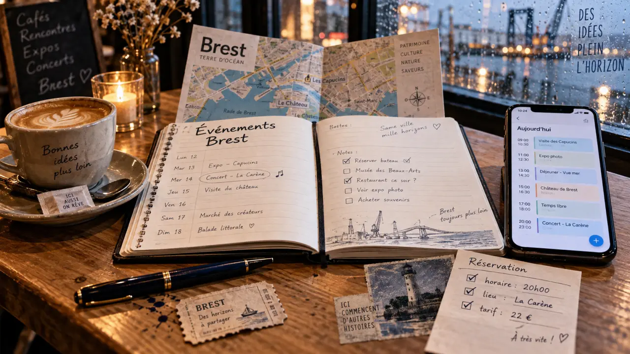 Événements brest aujourd'hui : agenda, planning et carte sur table